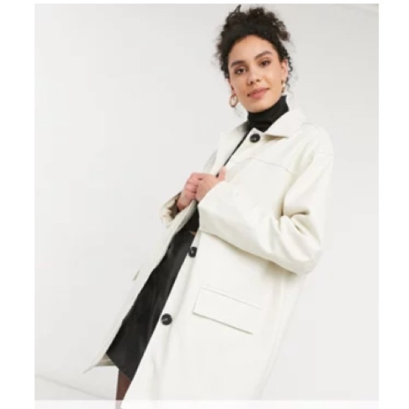 ASOS Jackets & Blazers - NWT • ASOS Long Cream Faux Leather Shacket